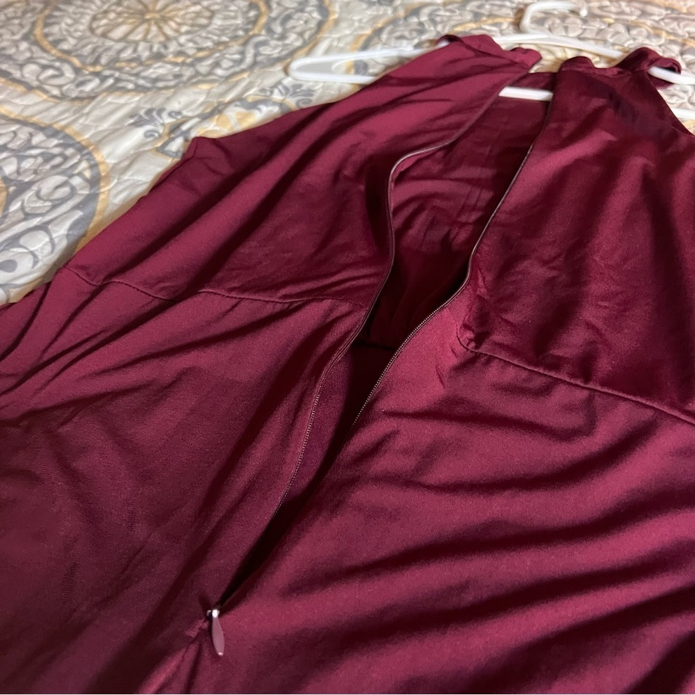 Venus long draped halter formal maxi Merlot dress, size Large - Picture 11 of 13